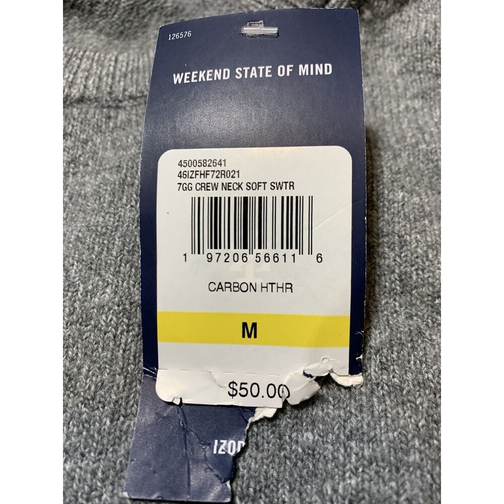 IZOD Essentials Crew Neck Soft Sweater Embroidered Carbon Heather M NEW $50.00